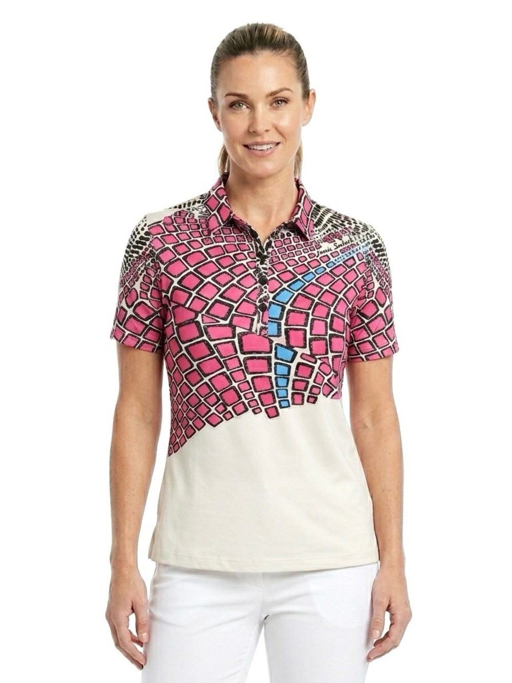 JAMIE SADOCK Geometric Short Sleeve Collared Golf Polo Shirt - Size Medium